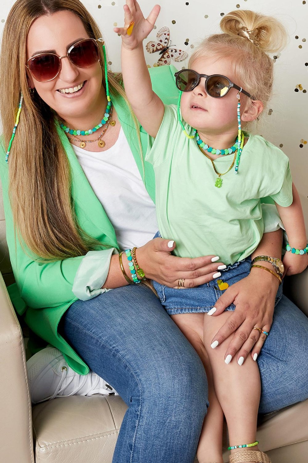 Adult - yellow and green neon sunglasses cord - Mother-Daughter collection polymer clay Picture3