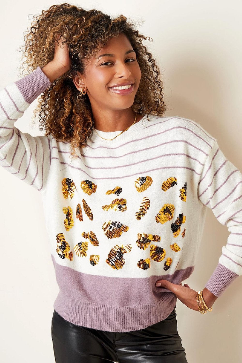 Jersey con rayas y lentejuelas Blanco S/M h5Imagen2