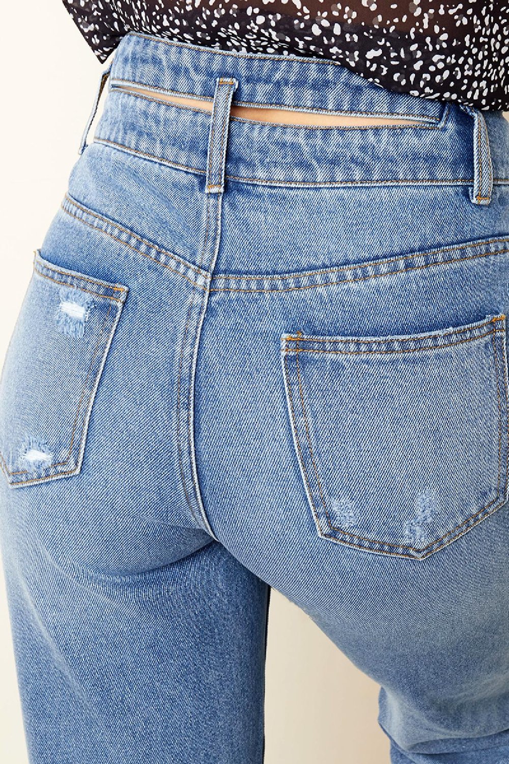 Enkellange versleten jeans met hoge taille Blauw XS Afbeelding7