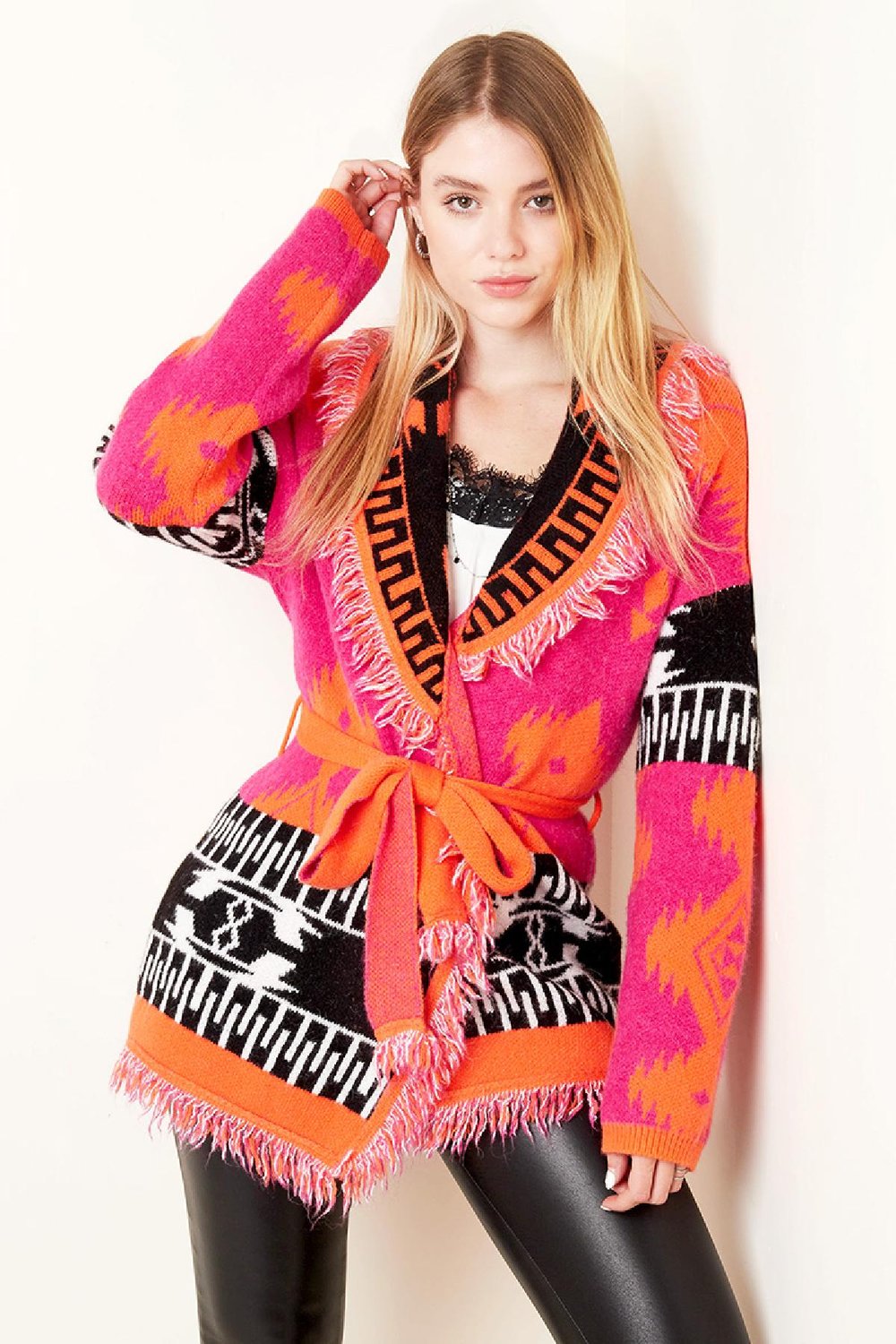 Cardigan long bohème à franges Multicouleur One size h5Image2