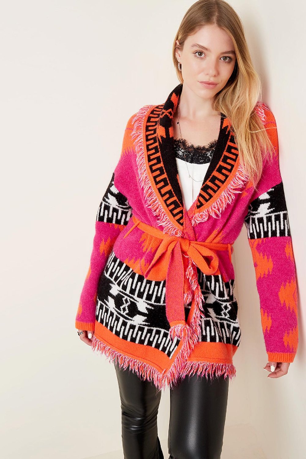 Cardigan long bohème à franges Multicouleur One size h5Image4