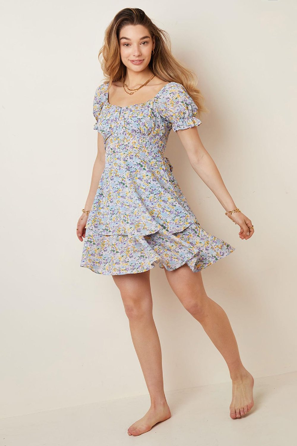 Robe Fleurie Eté Bleu S h5Image5