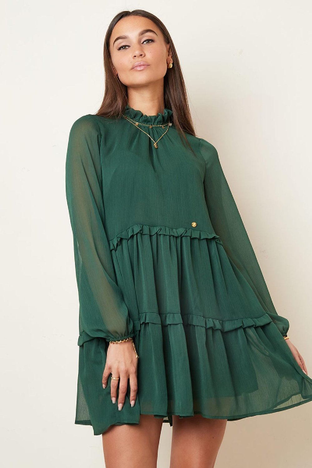 Abito in chiffon con volant Blue S h5Immagine6