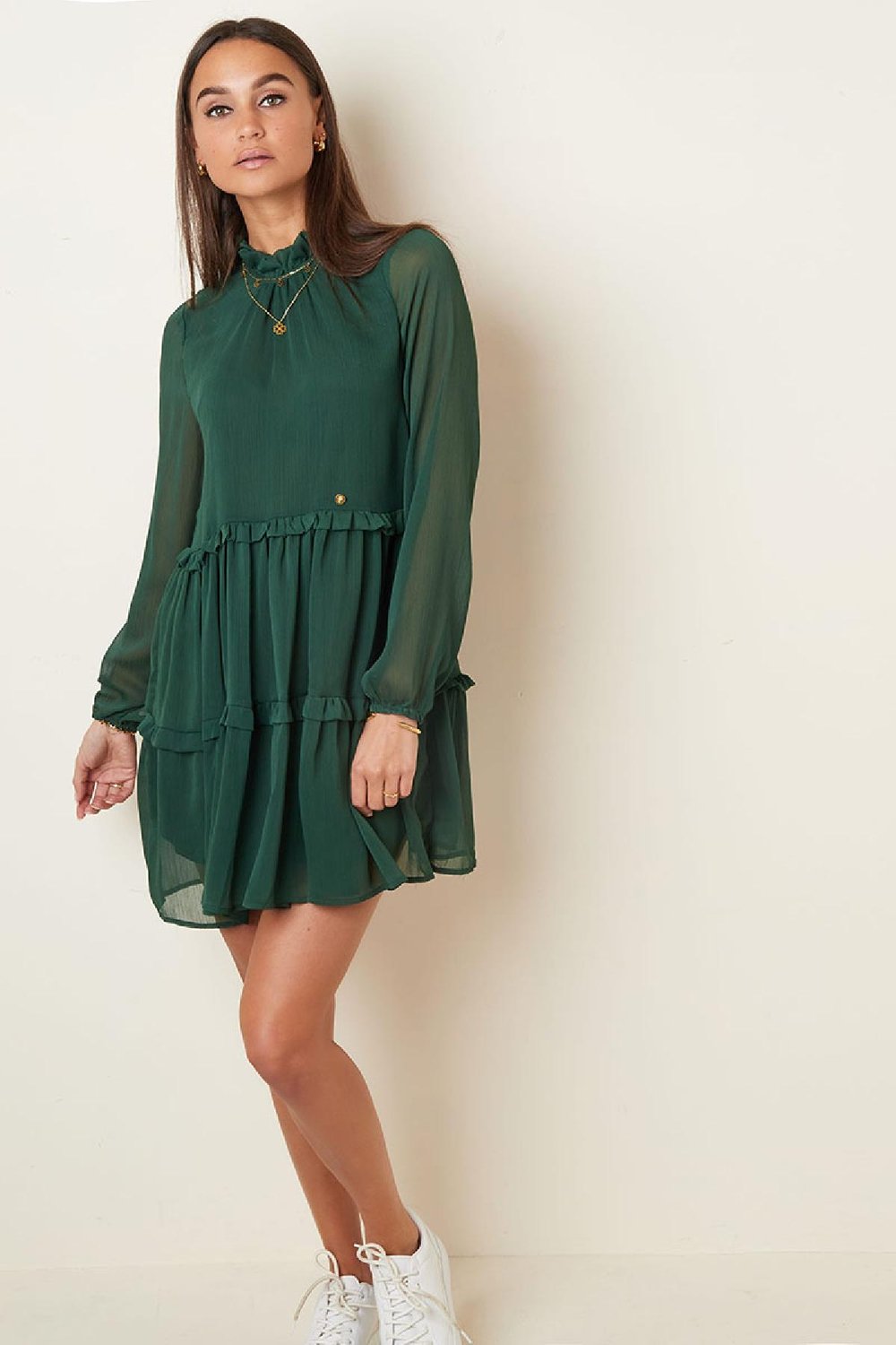 Abito in chiffon con volant Blue S h5Immagine4