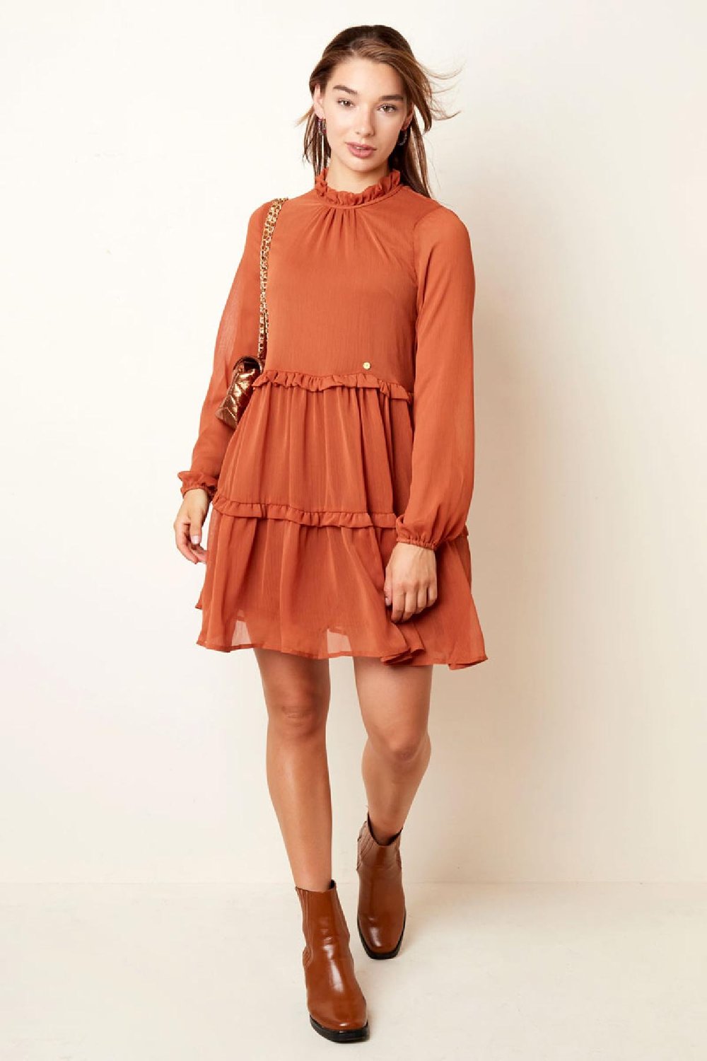 Abito in chiffon con volant Blue S h5Immagine5