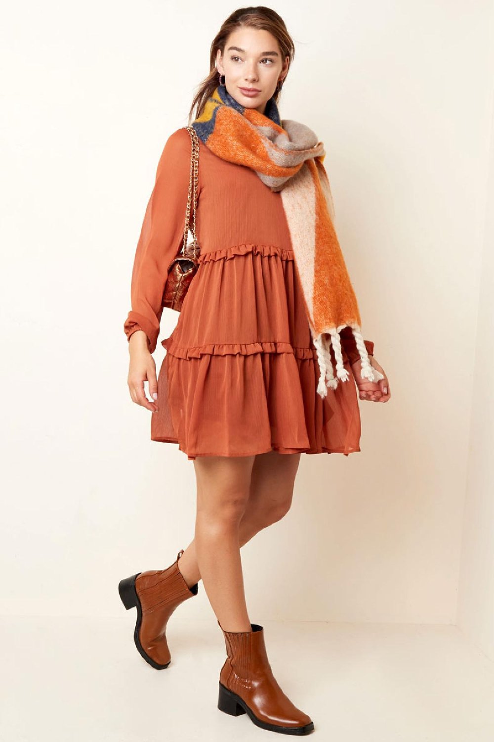 Abito in chiffon con volant Blue S h5Immagine8