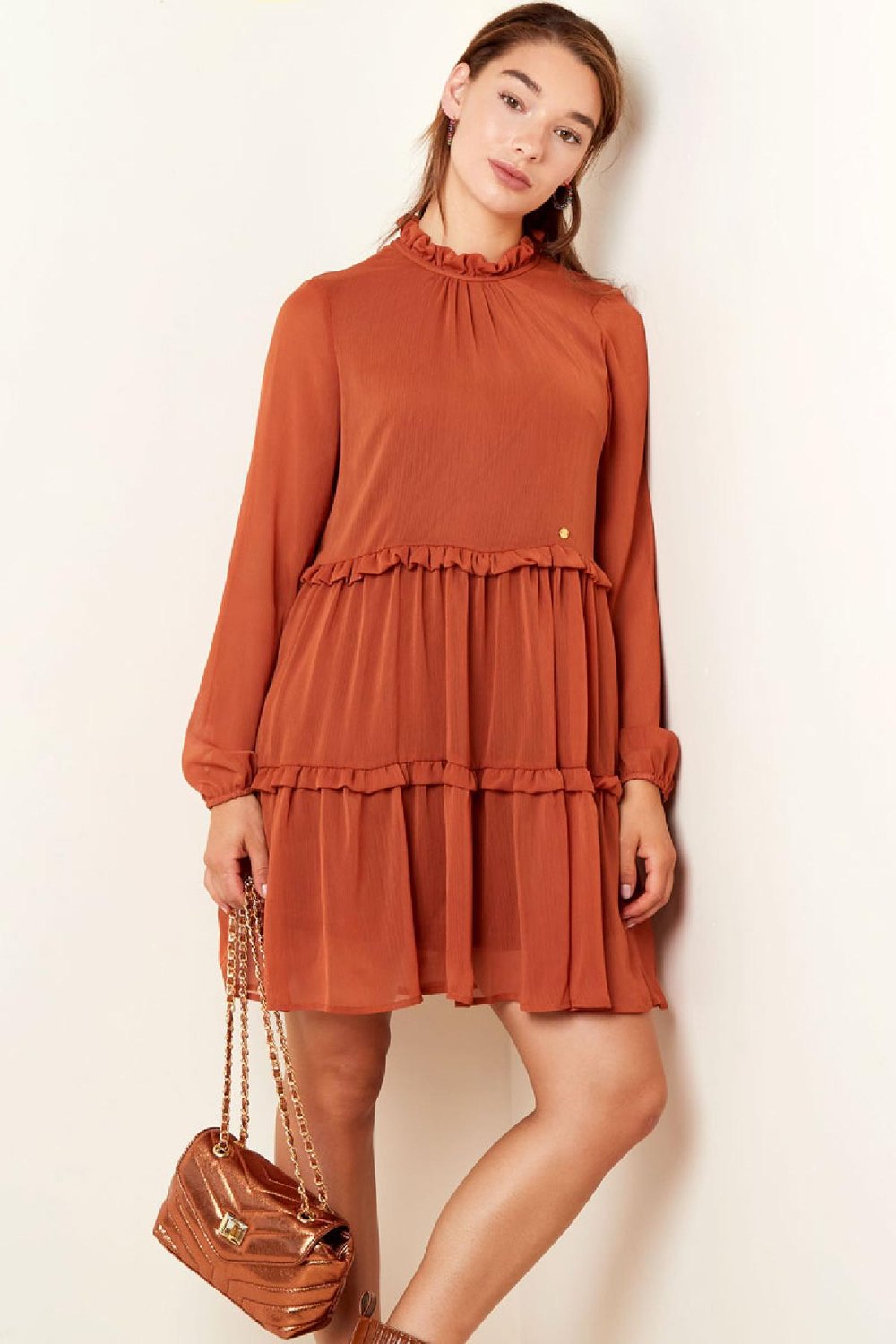 Abito in chiffon con volant Blue S h5Immagine3