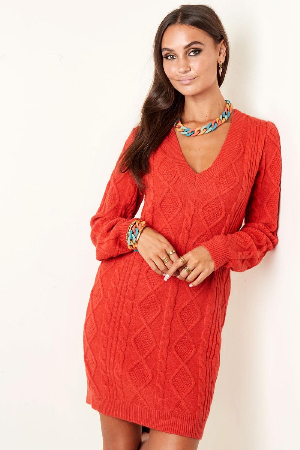 Knitted V-neck sweater dress Purple S/M h5Picture2