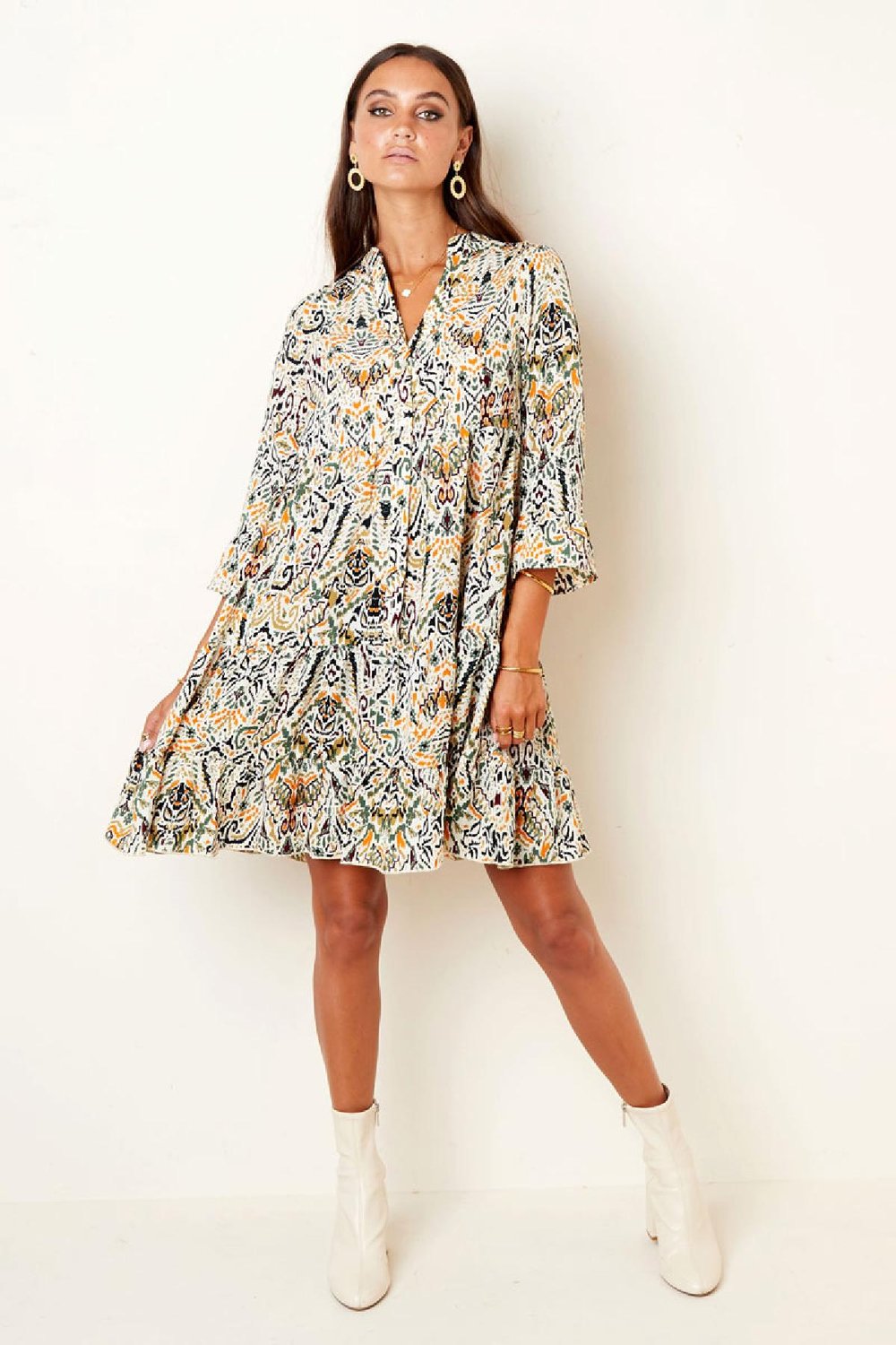 Autumn dress with abstract print Green S Picture4