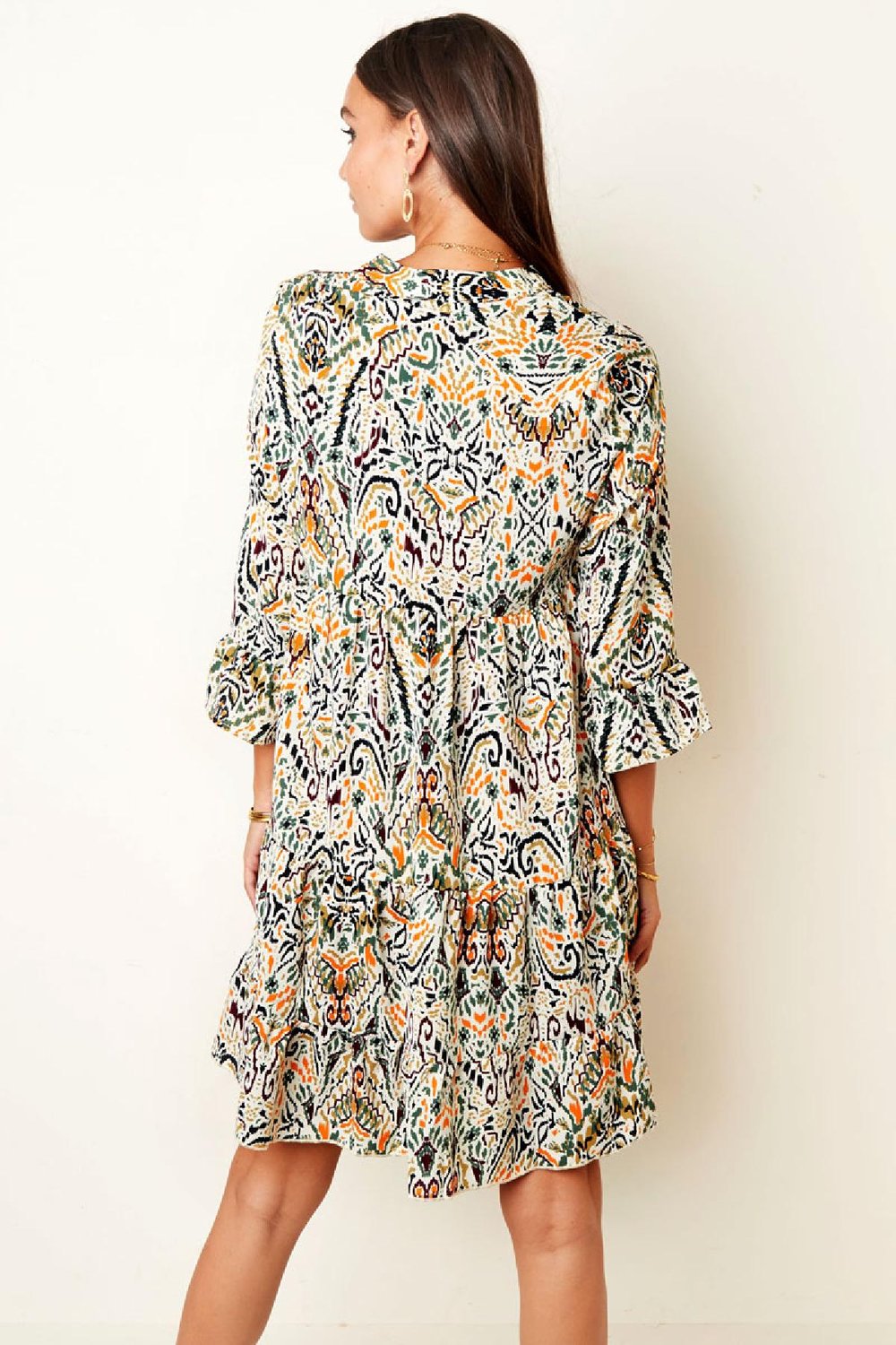 Autumn dress with abstract print Green S Picture7