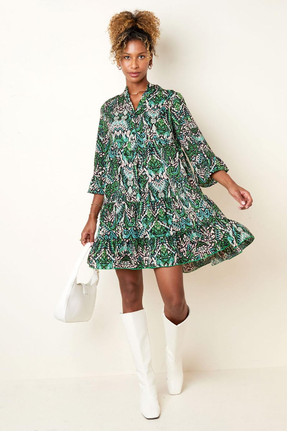 Autumn dress with abstract print Green S Picture5