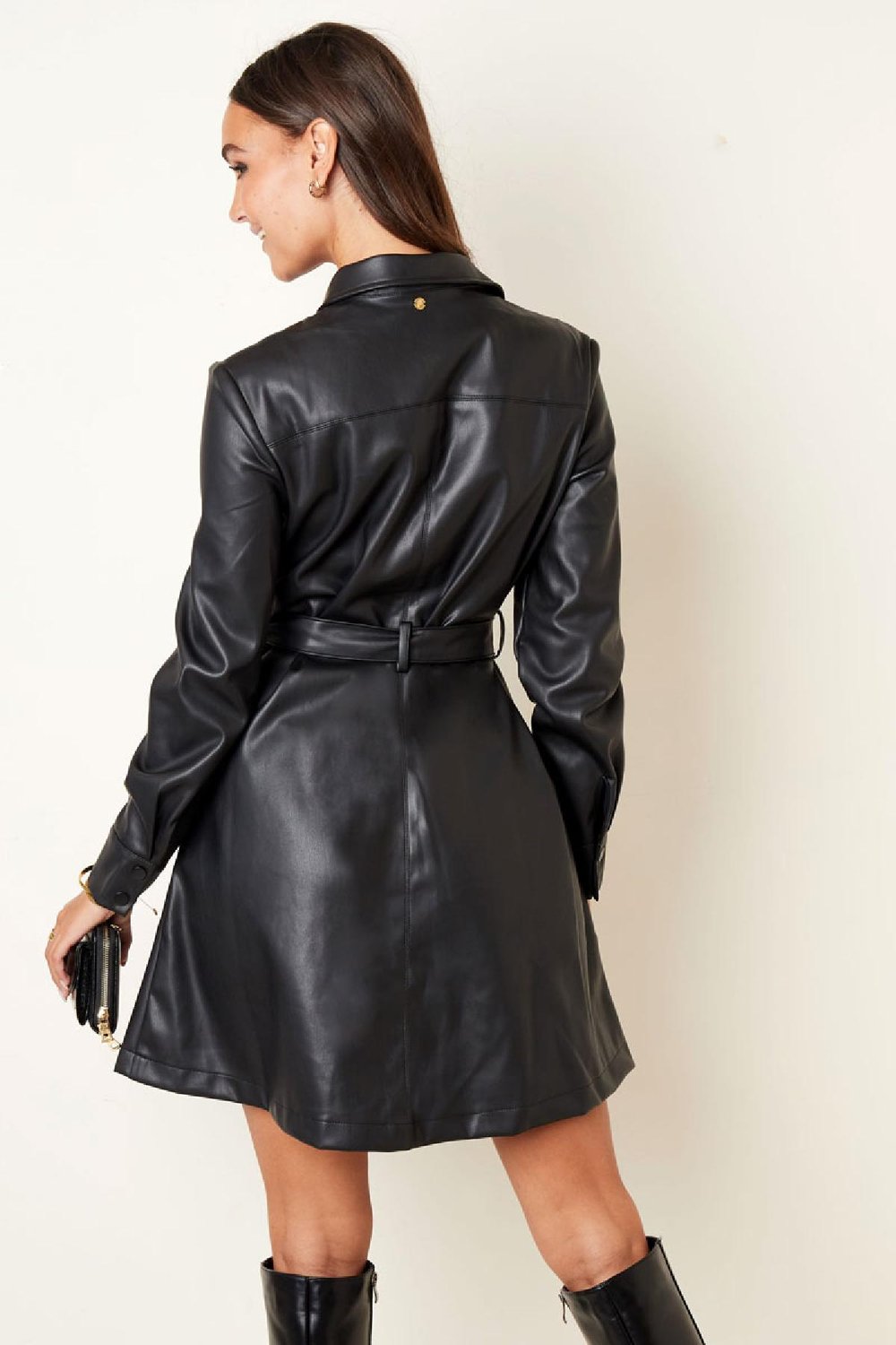 Robe en PU avec boutons-pression Noir S h5Image8