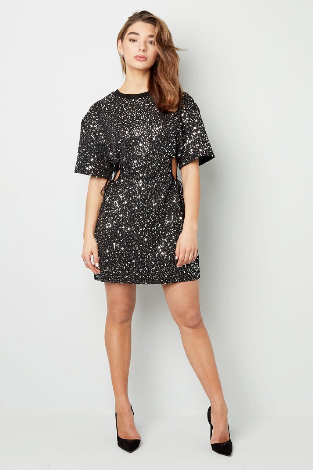 Robe sequin découpée Noir S Image7