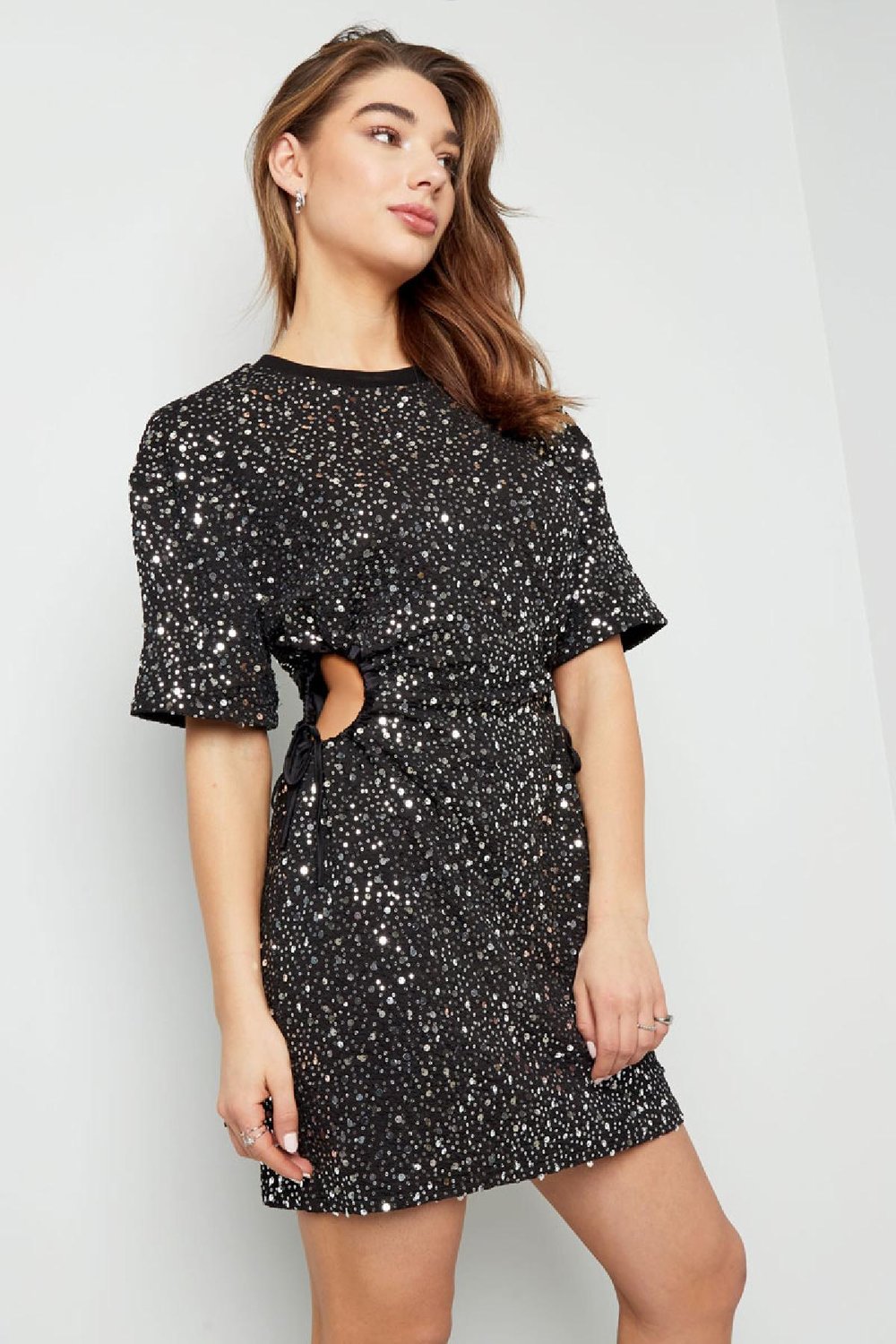 Robe sequin découpée Noir S Image8