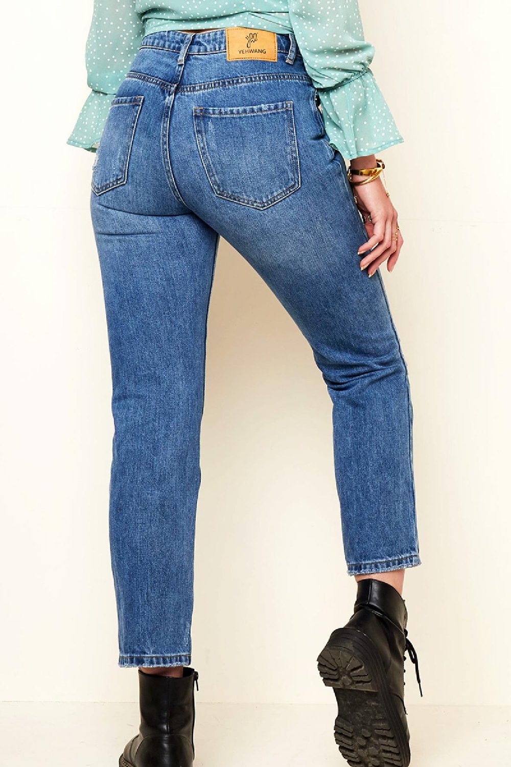 Jean longueur cheville avec détails vieillis Bleu XS h5Image6