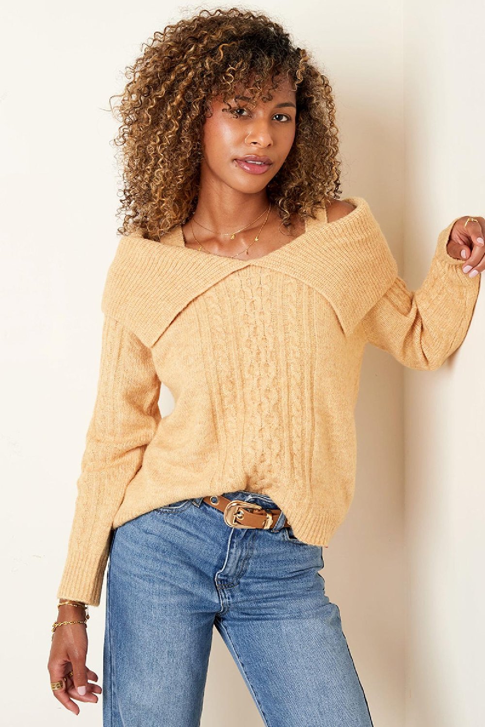 Suéter con hombros descubiertos Marrón S/M Imagen2