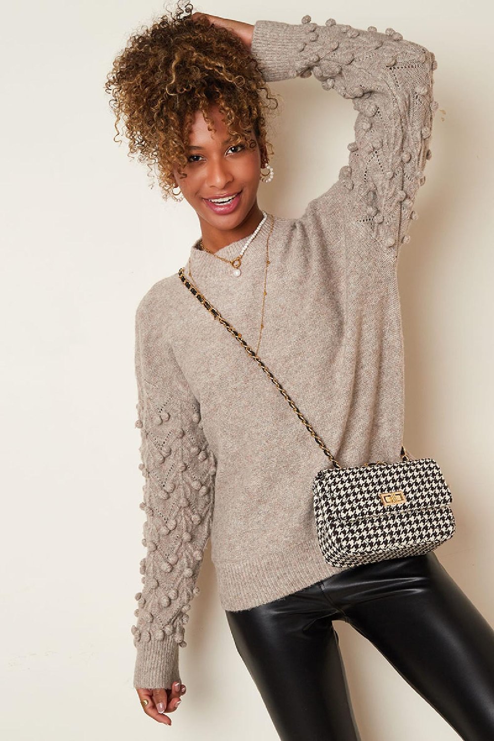 Pullover mit gepunkteten Details Schwarz S/M Bild3