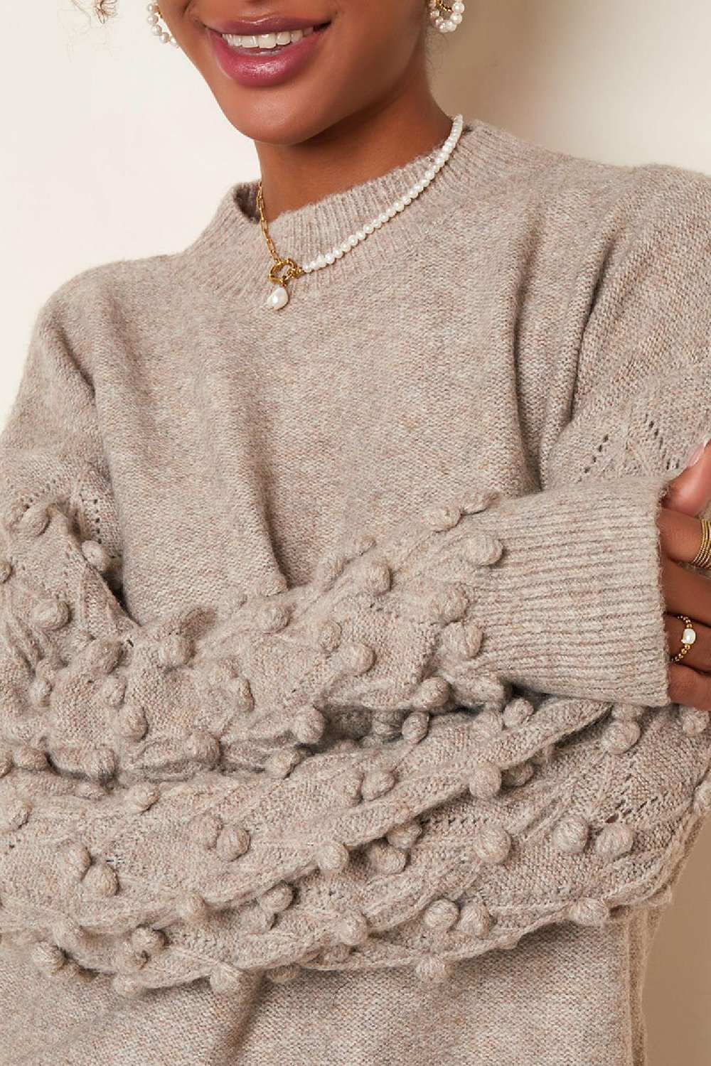 Pullover mit gepunkteten Details Schwarz S/M Bild6