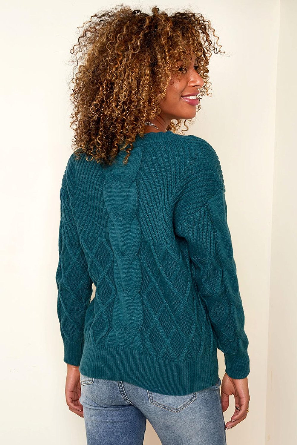 Strickpullover mit Zopfmuster Weinrot S/M Bild6