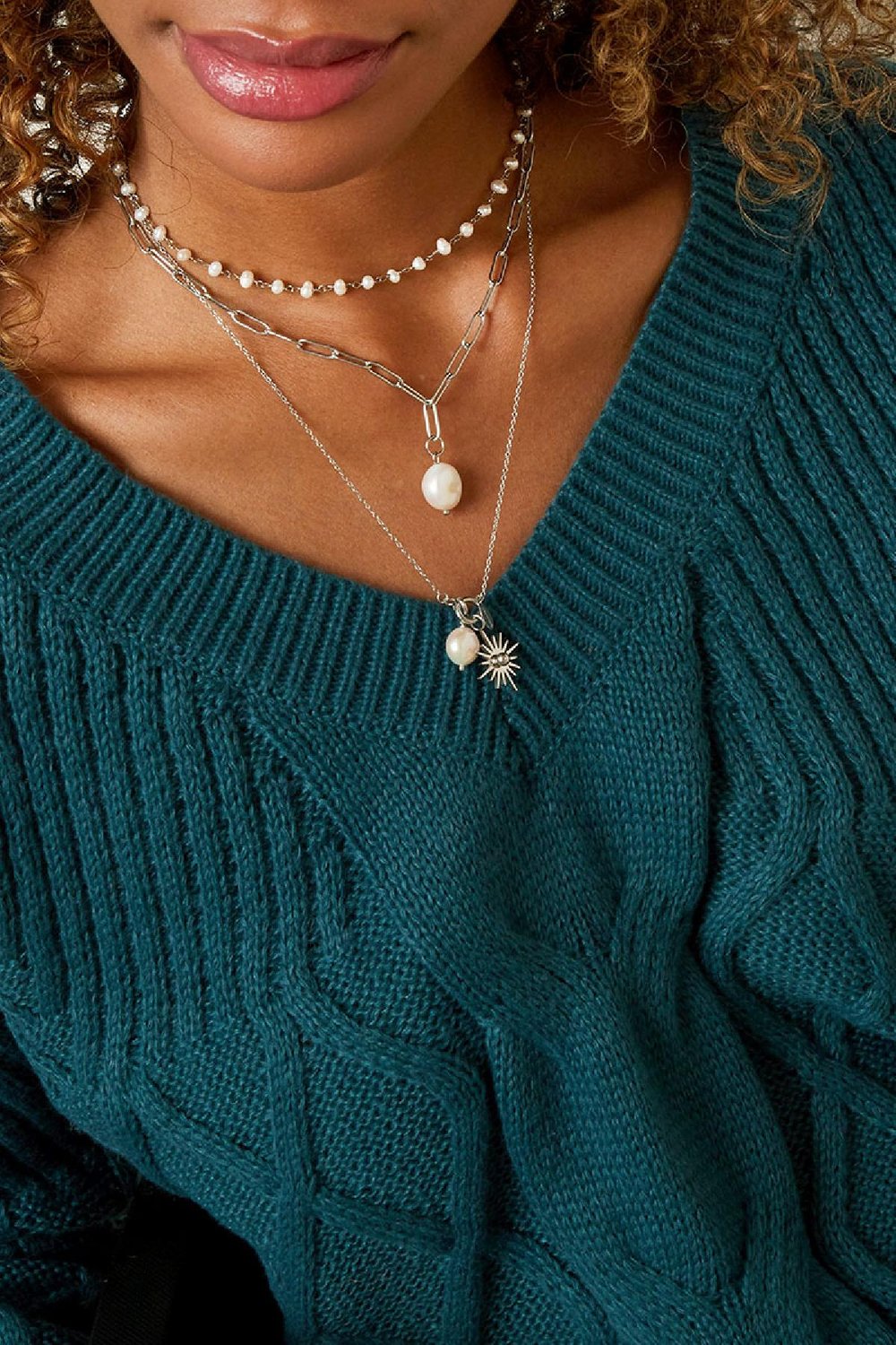 Strickpullover mit Zopfmuster Weinrot S/M Bild5