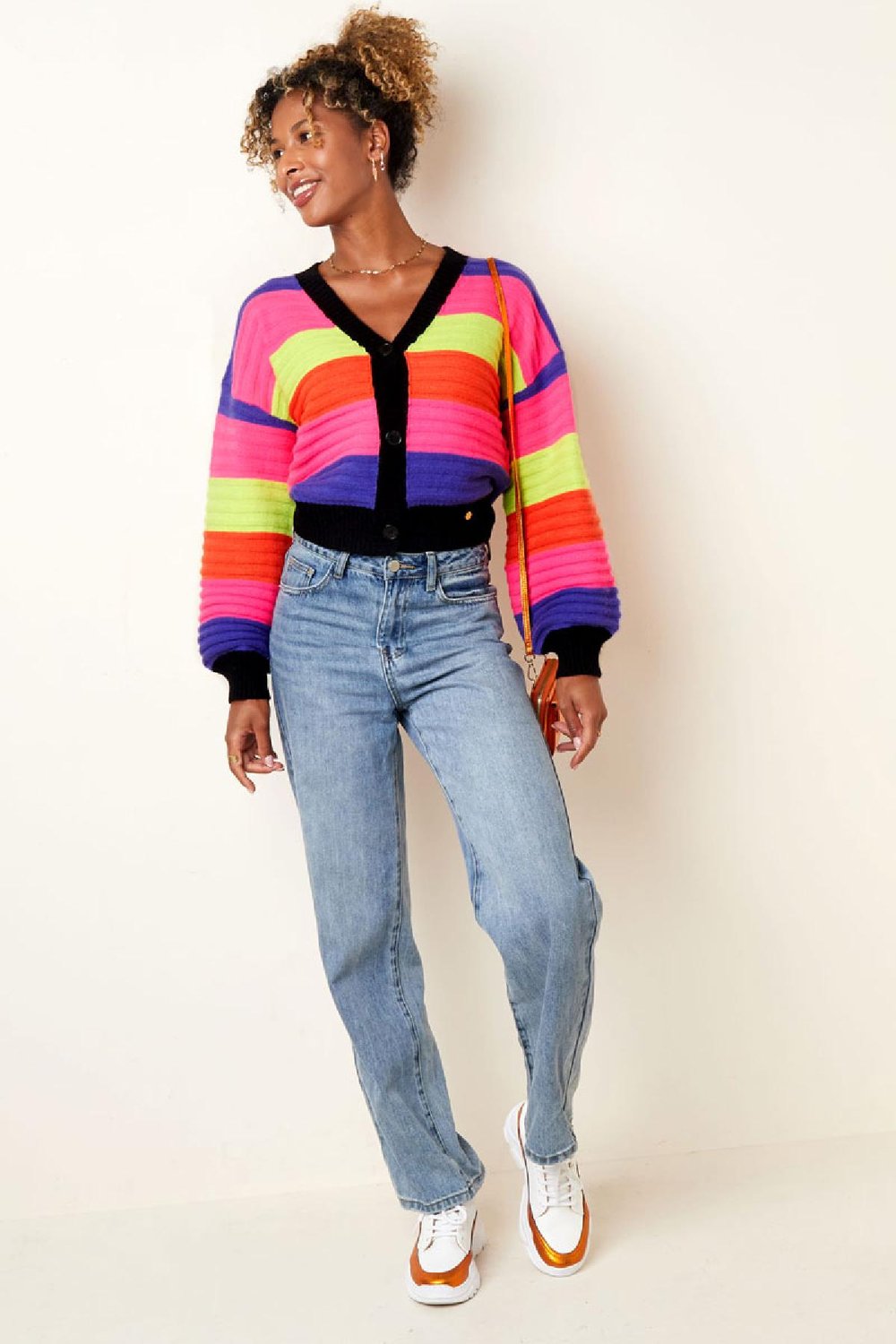 Strickjacke mit Ballonärmeln - mehrfarbig Weißes Multi S/M Bild4