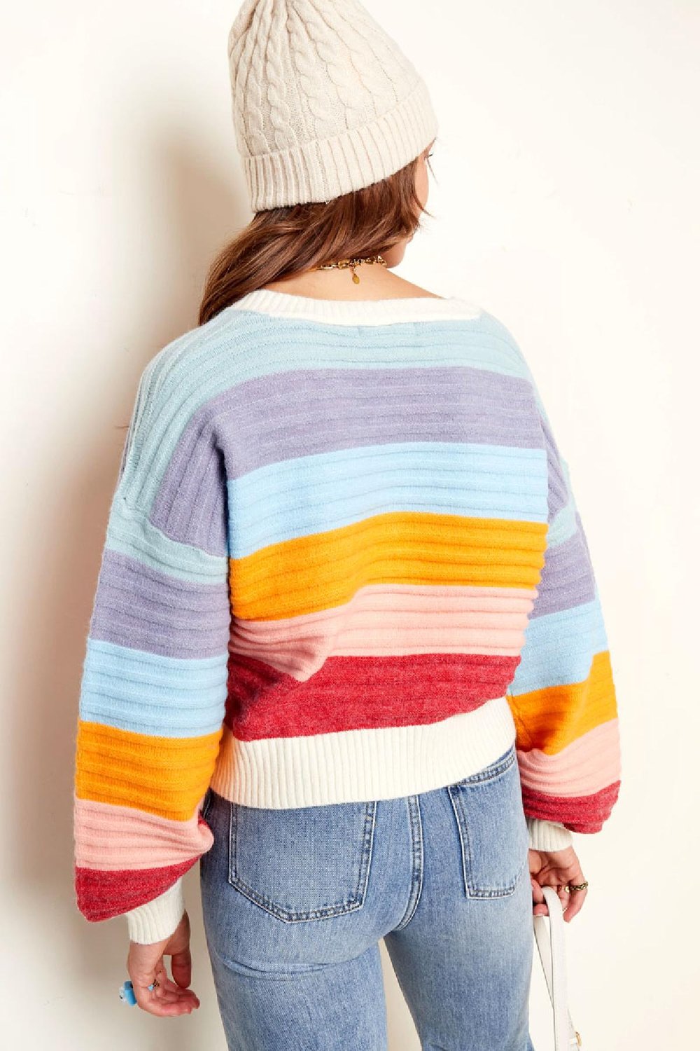 Strickjacke mit Ballonärmeln - mehrfarbig Weißes Multi S/M Bild8