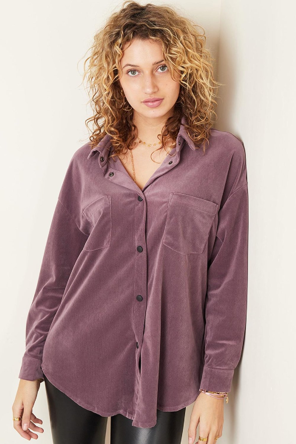 Camisa larga de pana Gris S Imagen3