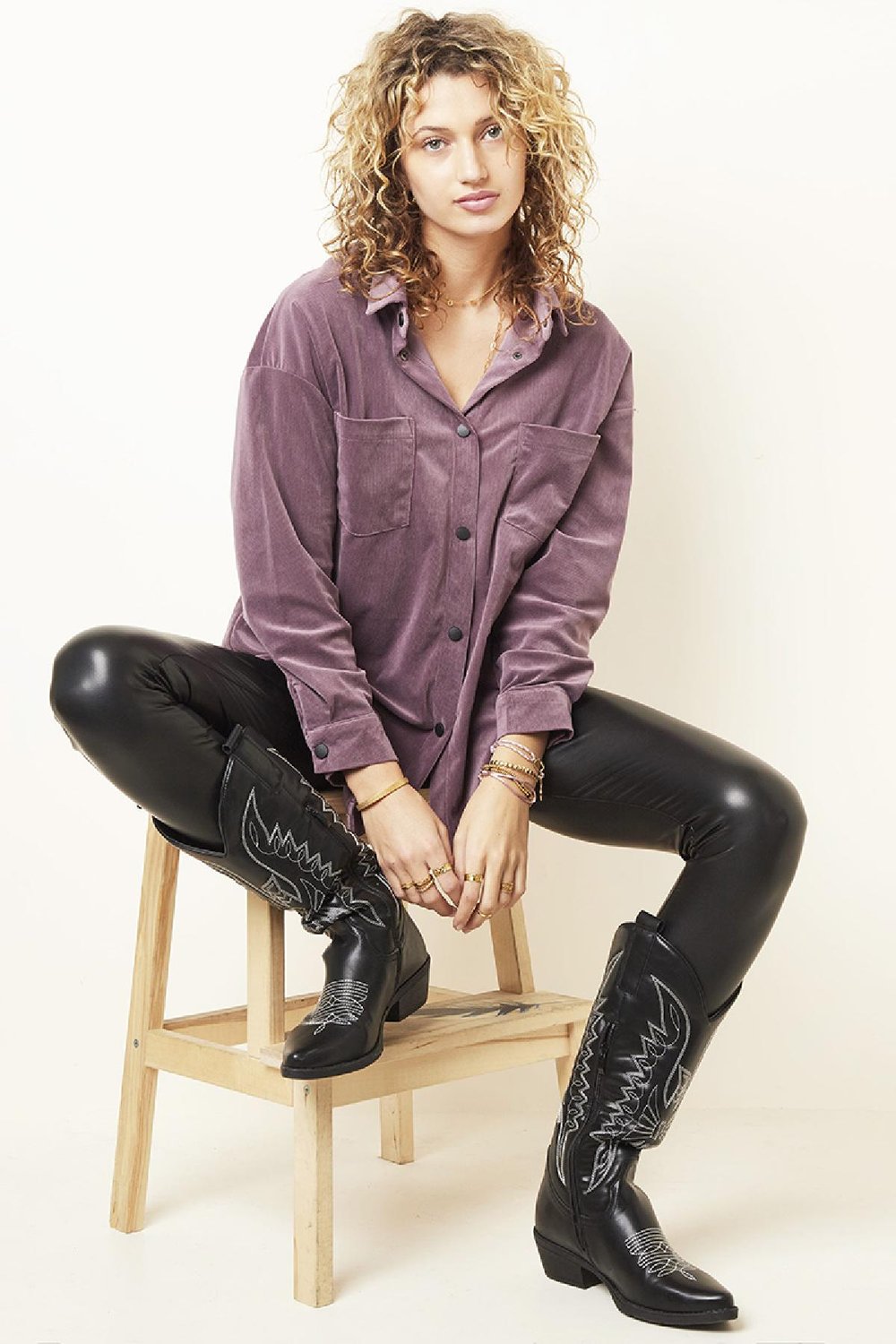 Camisa larga de pana Gris S Imagen2