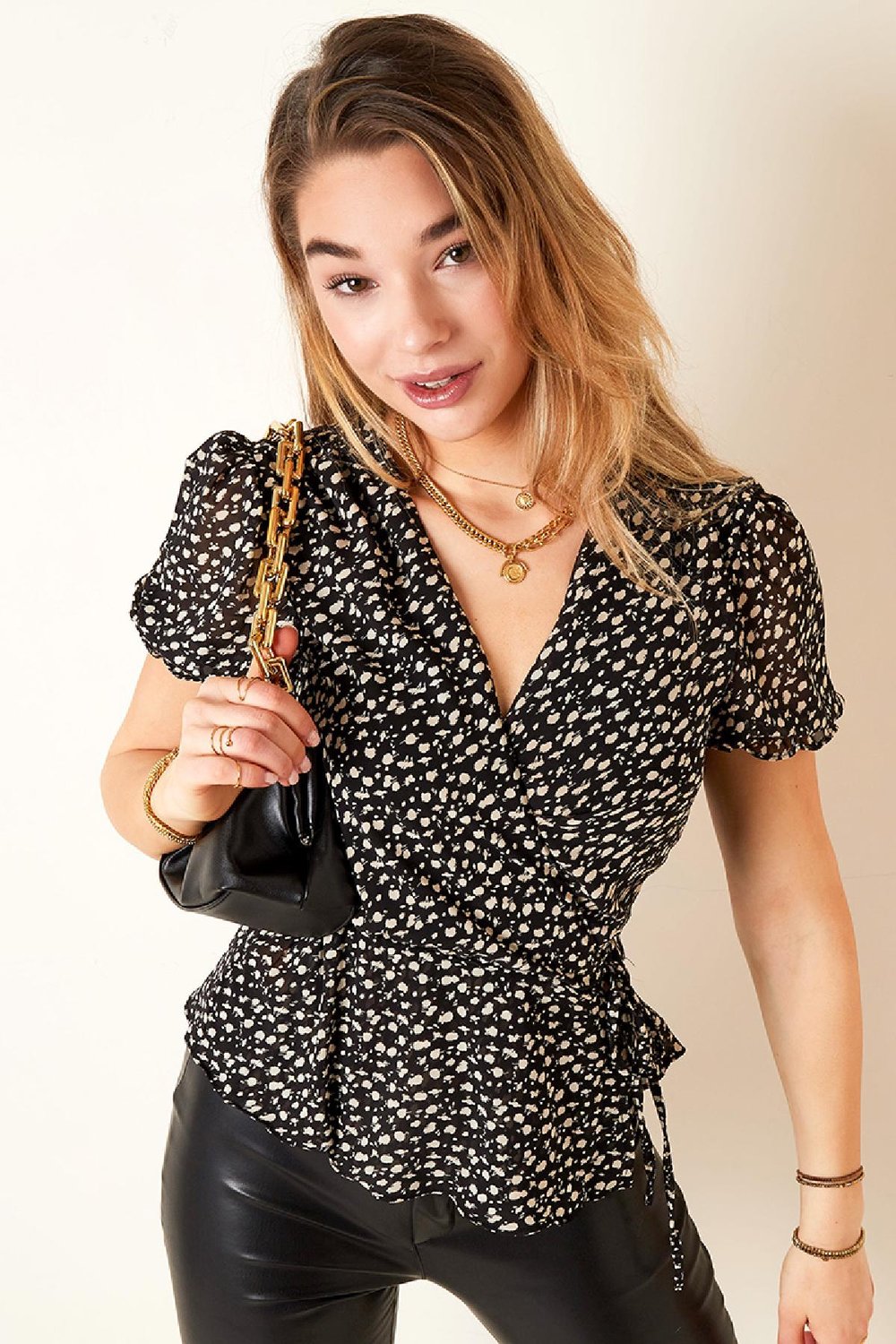 Chemisier cache-cœur à manches courtes Blanc S h5Image2