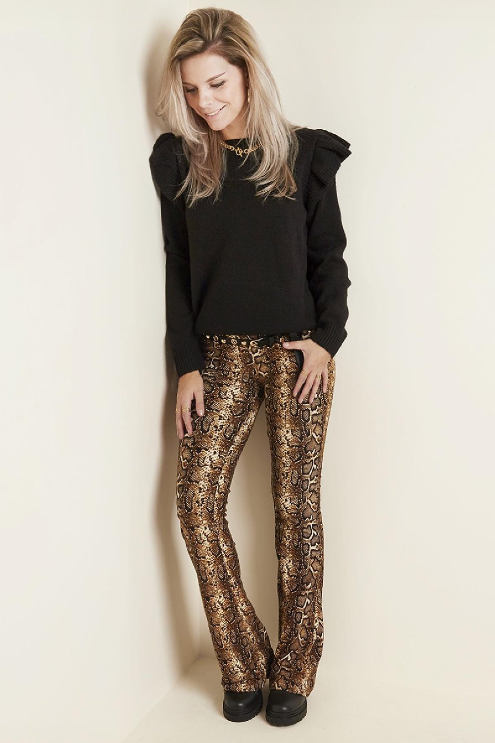 Broek flare jungle  Beige S Afbeelding4