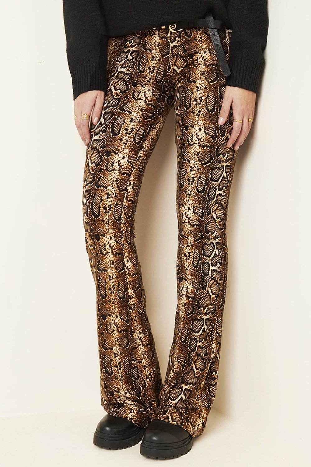 Broek flare jungle  Beige S Afbeelding2