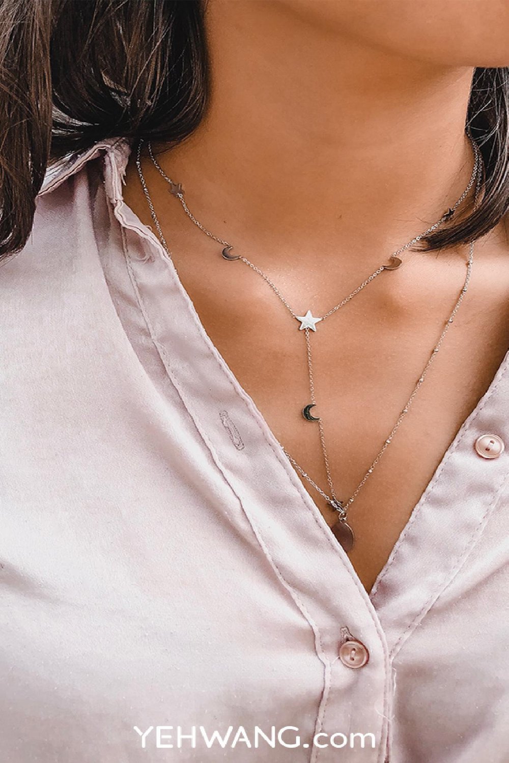 Collier Moon and Stars Argenté Acier inoxydable Standard Image2