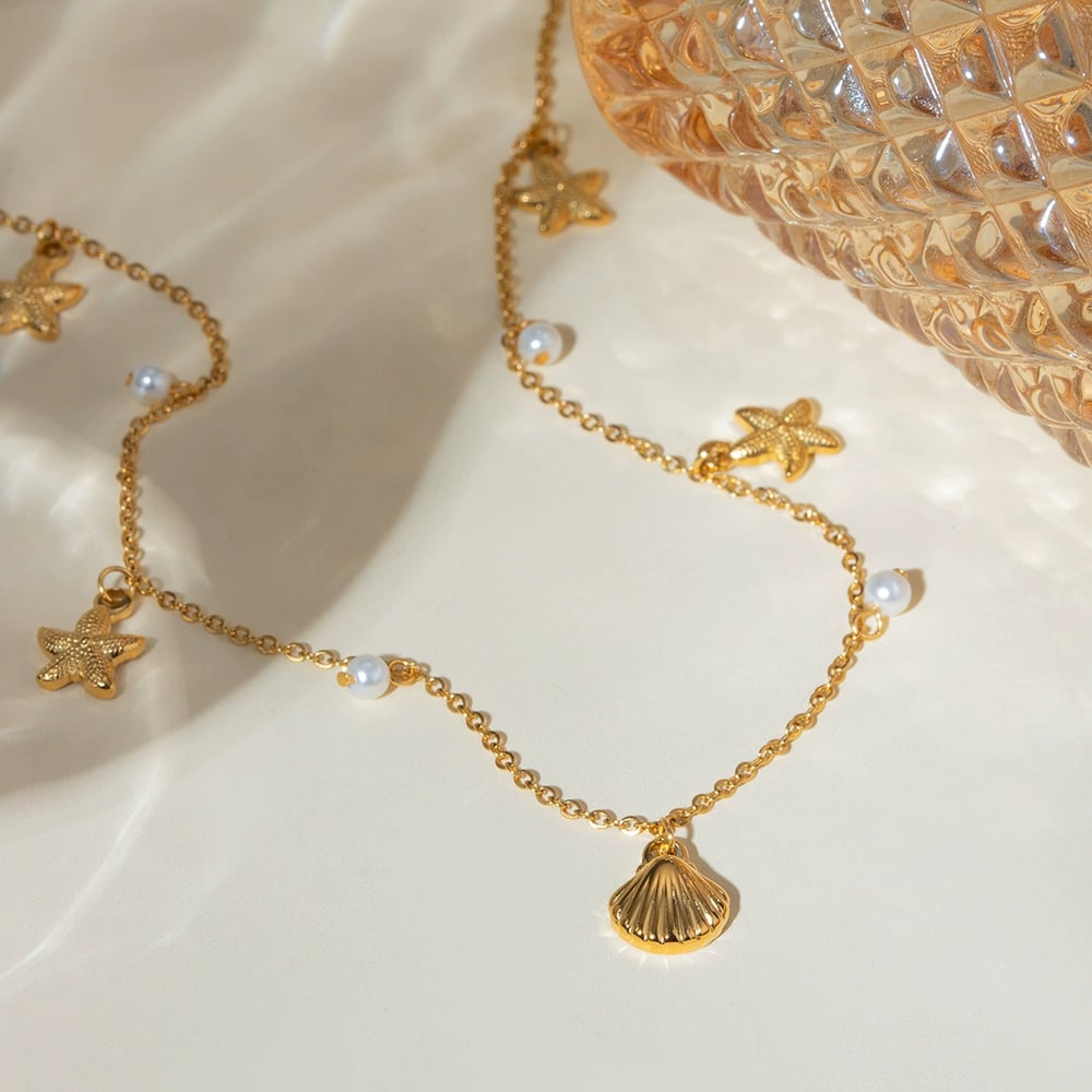 Französisch neue Ozean Serie Perlenzubehör neue Produkte europäische und amerikanische grenzüberschreitende Mode Allgleiches Seestern Muschel Halskette Schmuck h5Bild2