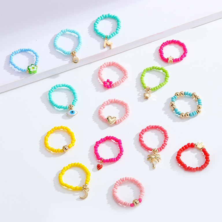 1 Piece Vacation Series All-match Lightweight Mixed Color Beads Arylic Women's Adjustable Rings h5Picture2