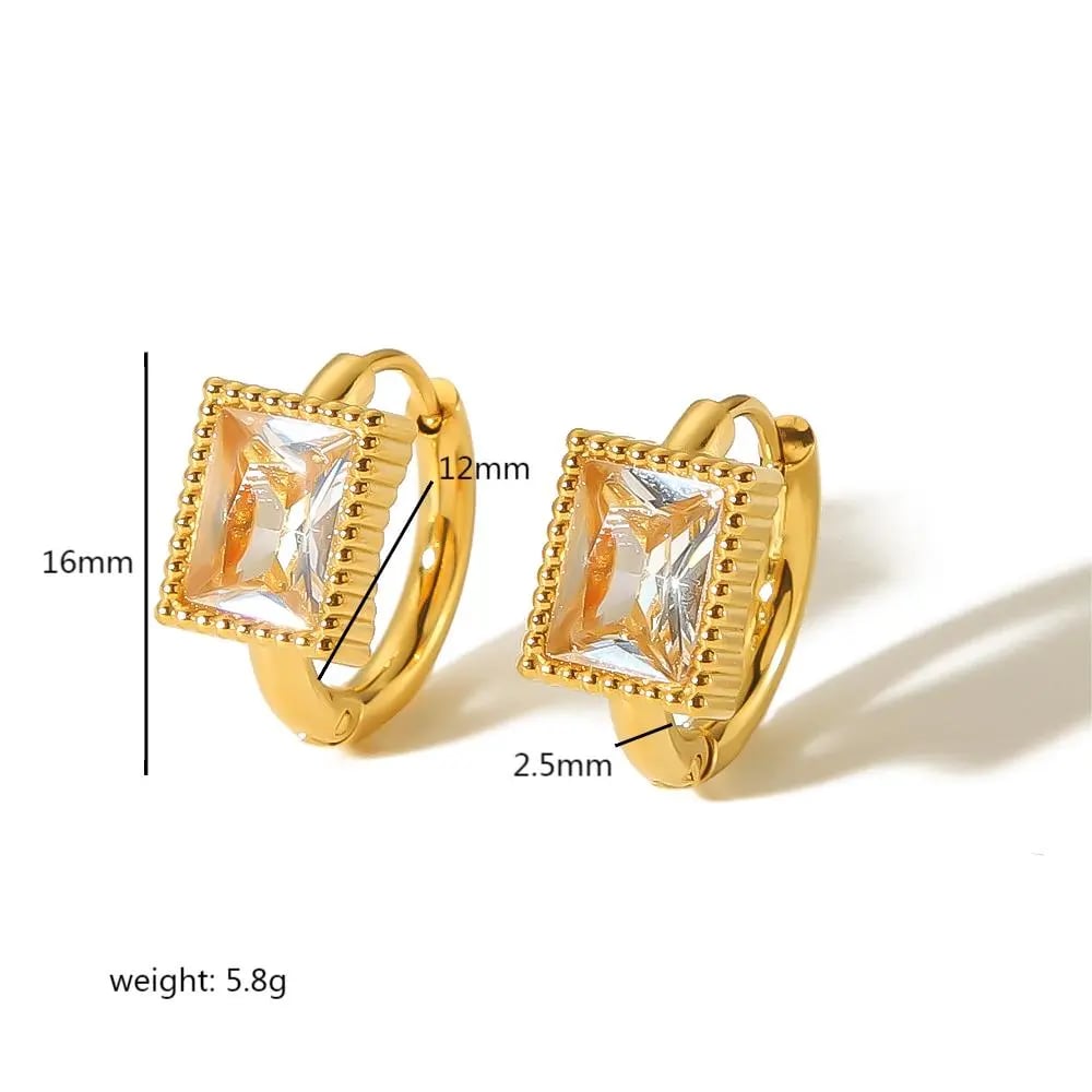 1 piece of exquisite and fashionable  gold-plated stainless steel geometric square heart-shaped threaded diamond earrings for women for daily wear
