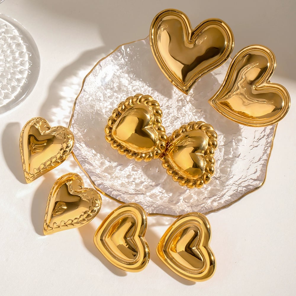 1 pair simple series elegant heart stainless steel  gold plated women stud earrings h5Picture2