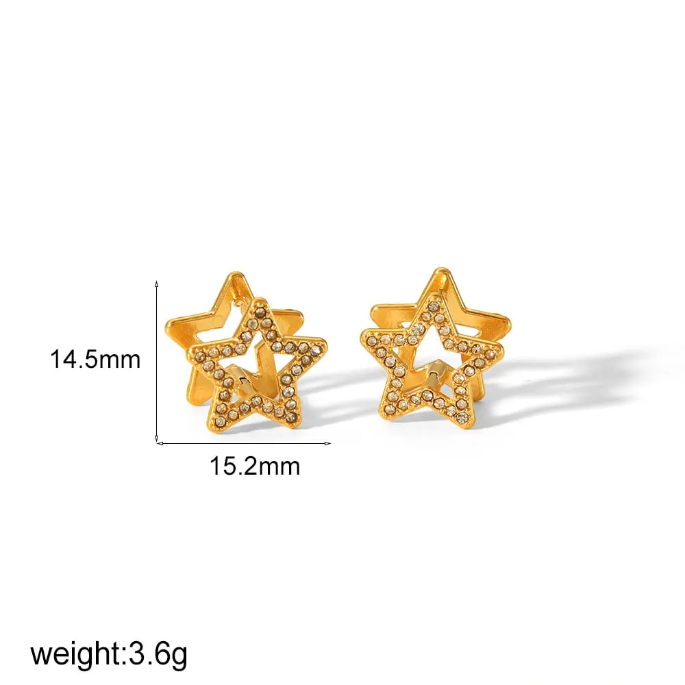 1 pair of exquisite and fashionable  gold-plated stainless steel hollow diamond star flower heart earrings for women's daily wear