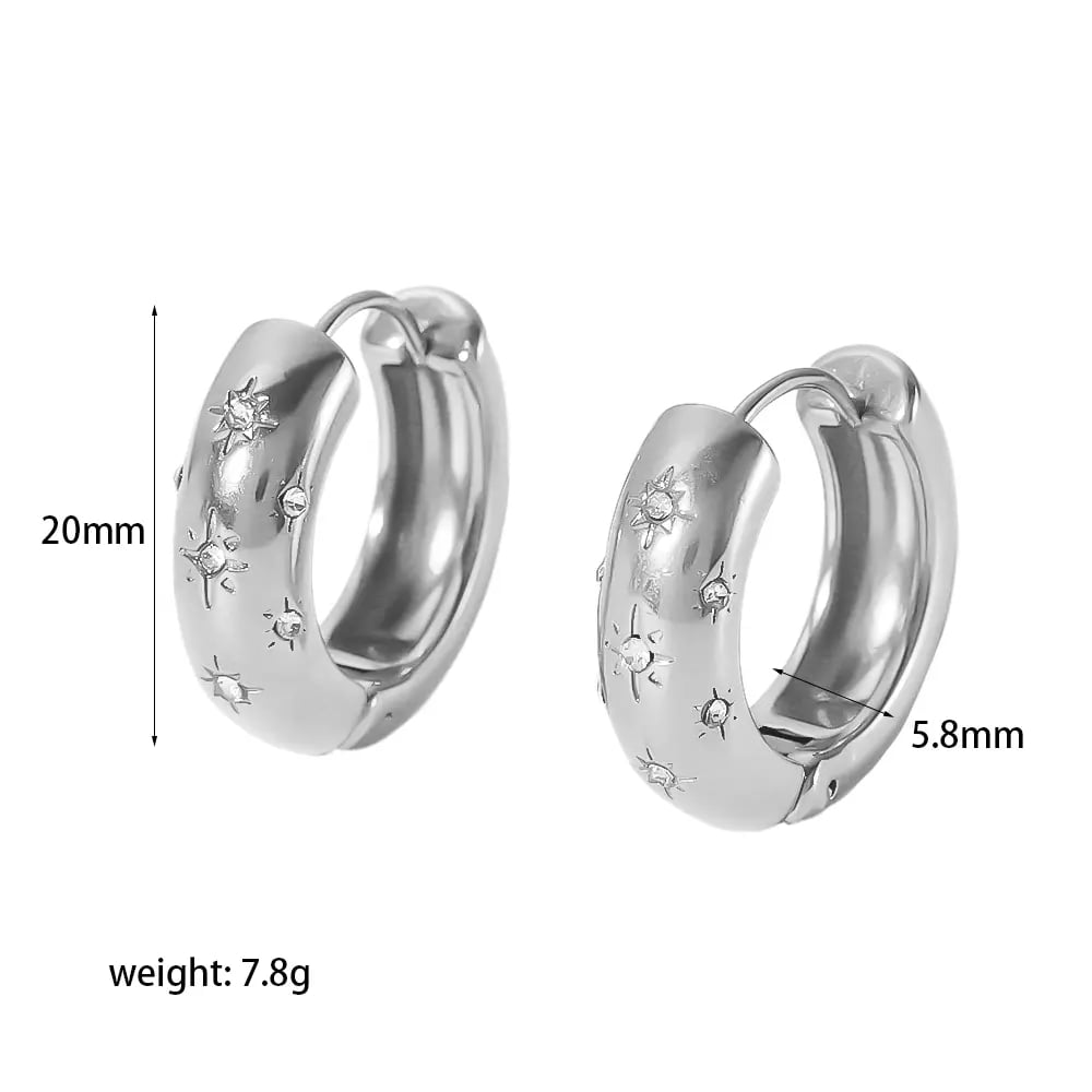 1 pair of exquisite and fashionable  gold-plated stainless steel diamond eight-pointed star earrings for women for daily wear