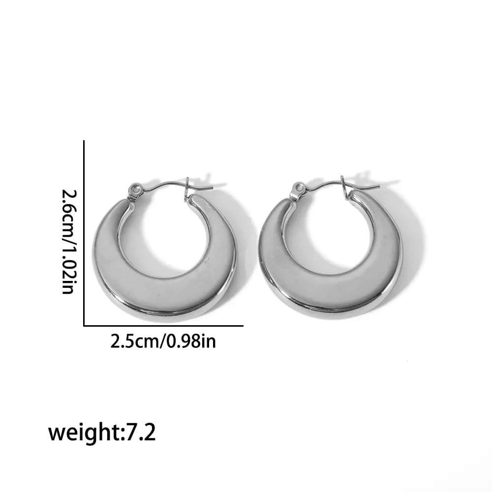 1 pair of simple classic  gold stainless steel smooth flat hollow earrings for women jewelry daily wear