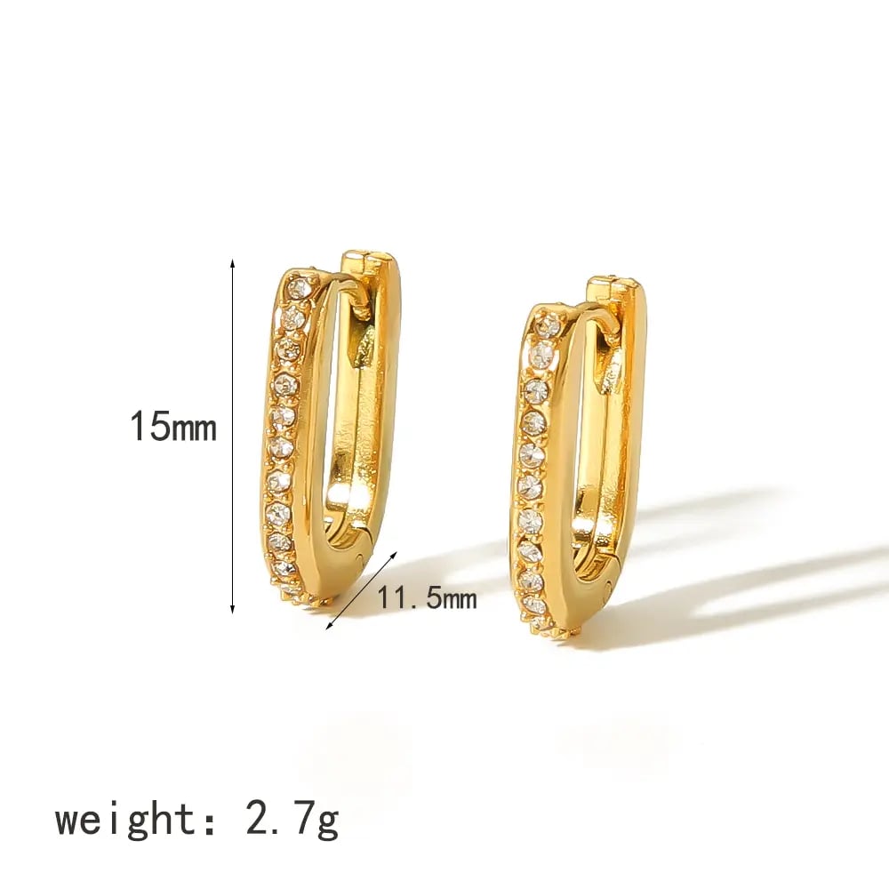 1 pair of simple and stylish  gold-plated stainless steel diamond rectangular hoop earrings for women's jewelry for daily wear