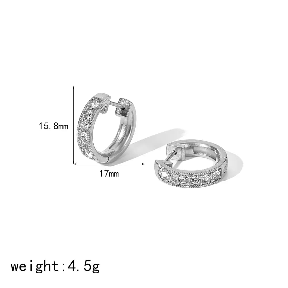 1 pair simple series casual geometric stainless steel  gold plated zircon women hoop earrings 