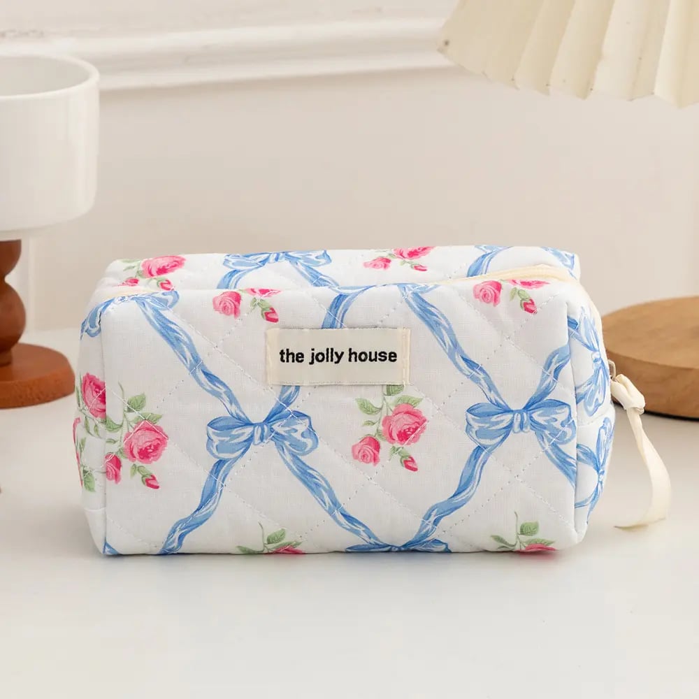 1 Piece Luxurious Floral Portable Large Capacity Beauty Case With Random Printing Design Women's Blue Cosmetic Bags 