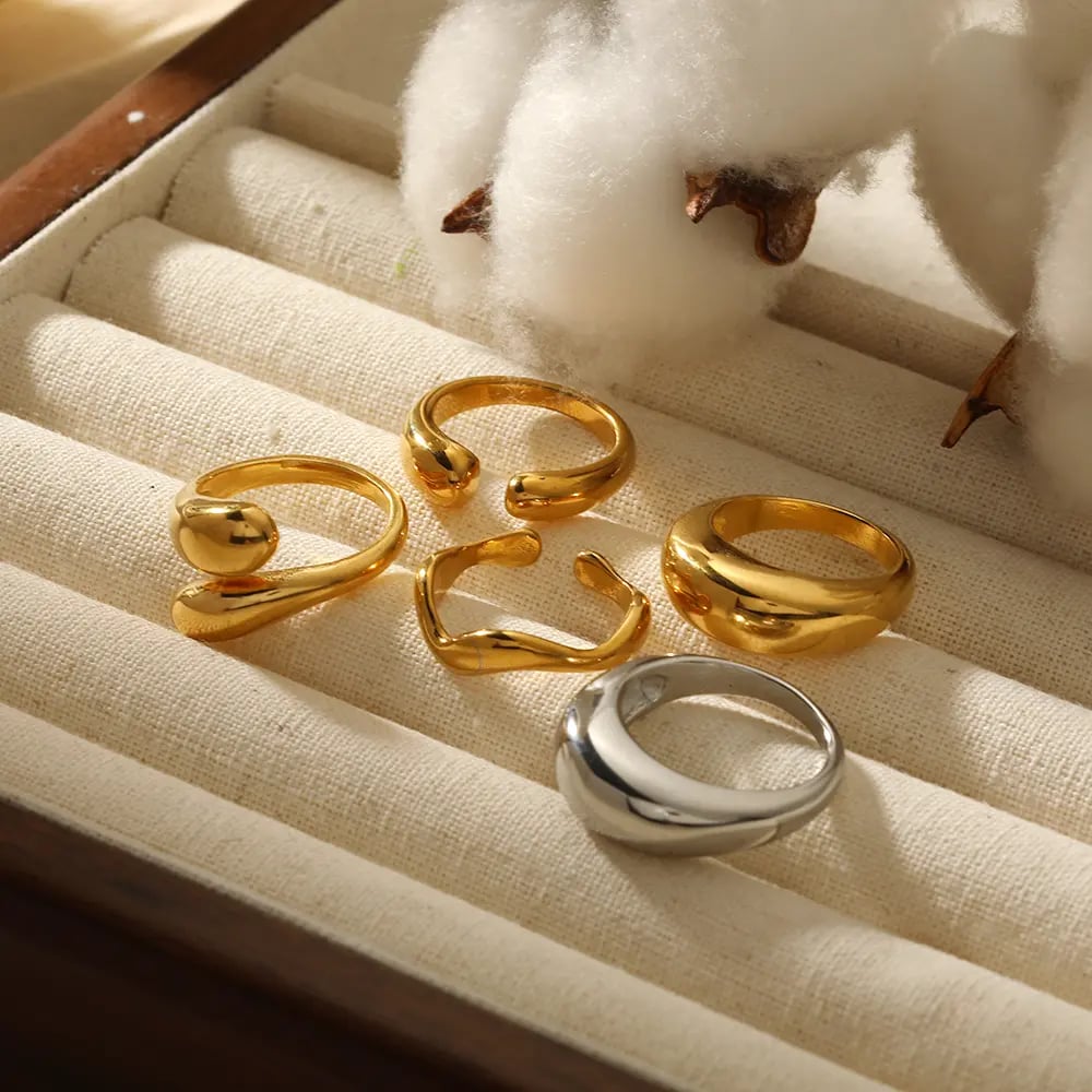 1 pair simple series classic geometric stainless steel  gold plated women single ring 