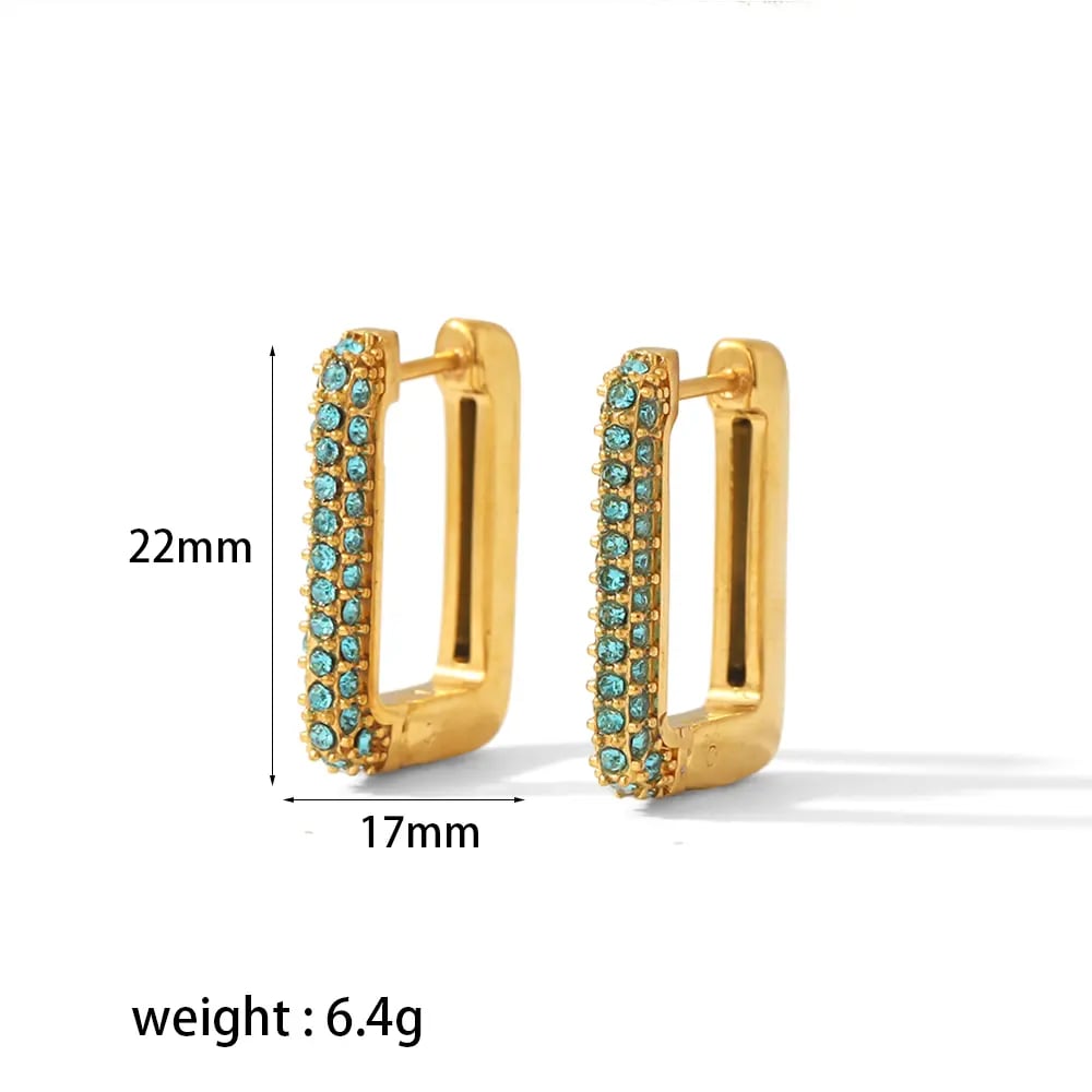 1 pair of stylish simple  gold-plated stainless steel colored zircon rectangular earrings for women for daily wear Picture2