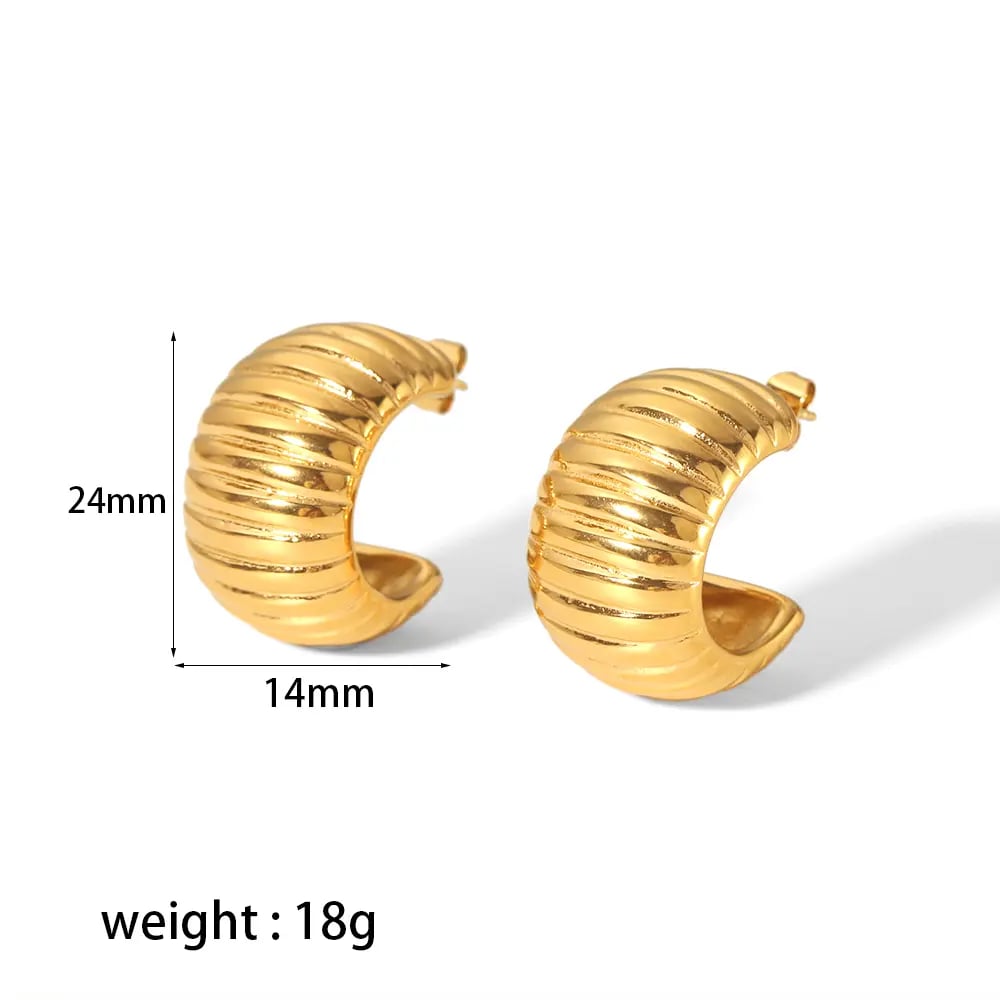 1 pair of punk fashion  gold plated stainless steel geometric stripe C-shaped earrings for women jewelry daily wear Picture2