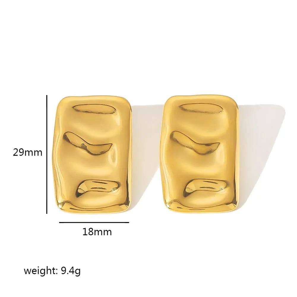 1 pair of personalized fashion  gold-plated stainless steel rectangular pleated earrings for women's jewelry for daily wear Picture2