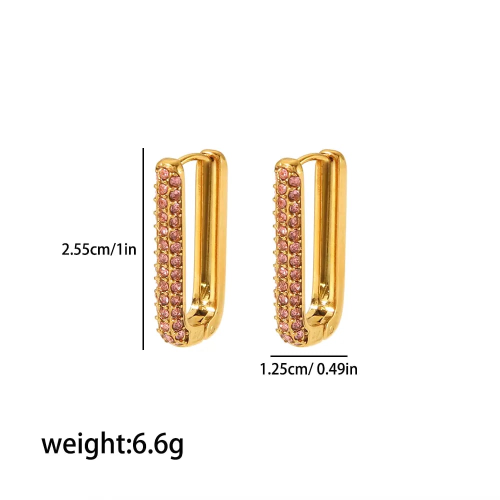 1 pair simple series classic geometric stainless steel  gold plated rhinestone women hoop earrings Picture2