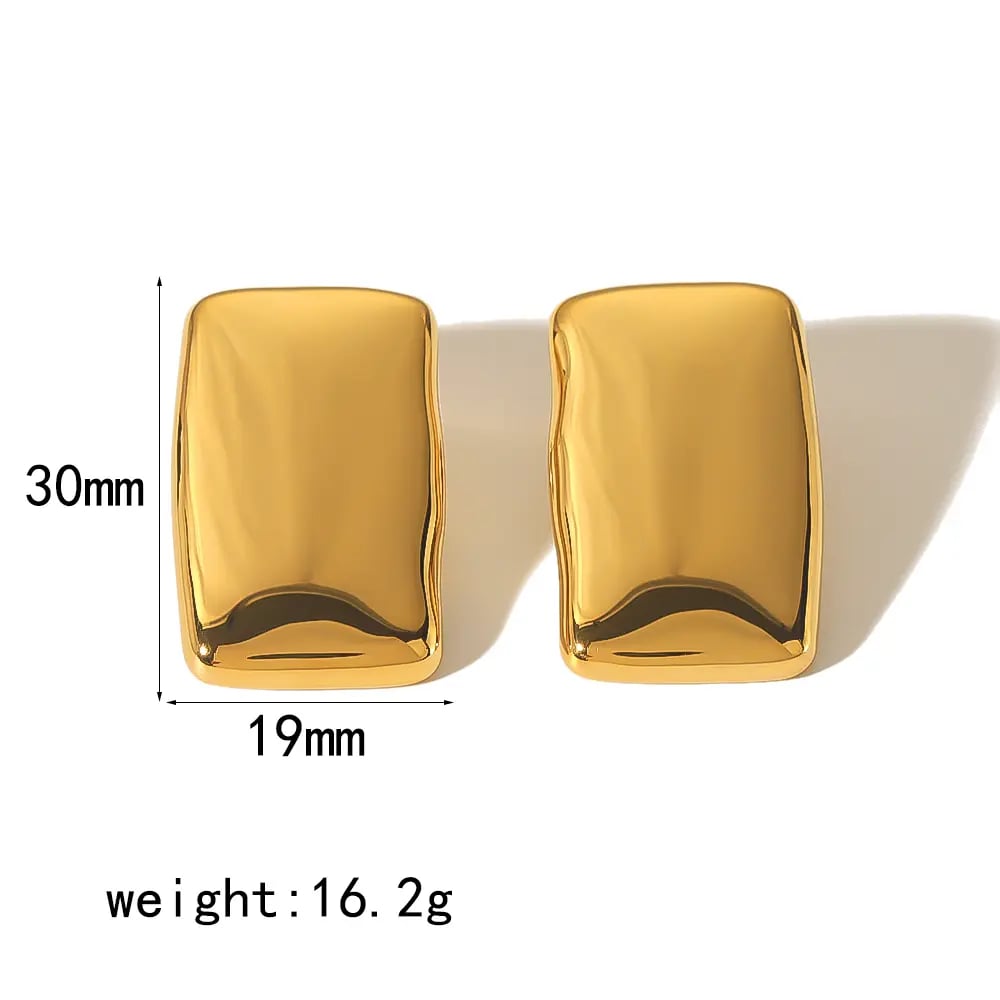 1 pair of personalized fashion  gold-plated stainless steel smooth rectangular earrings for women's jewelry for daily wear Picture2