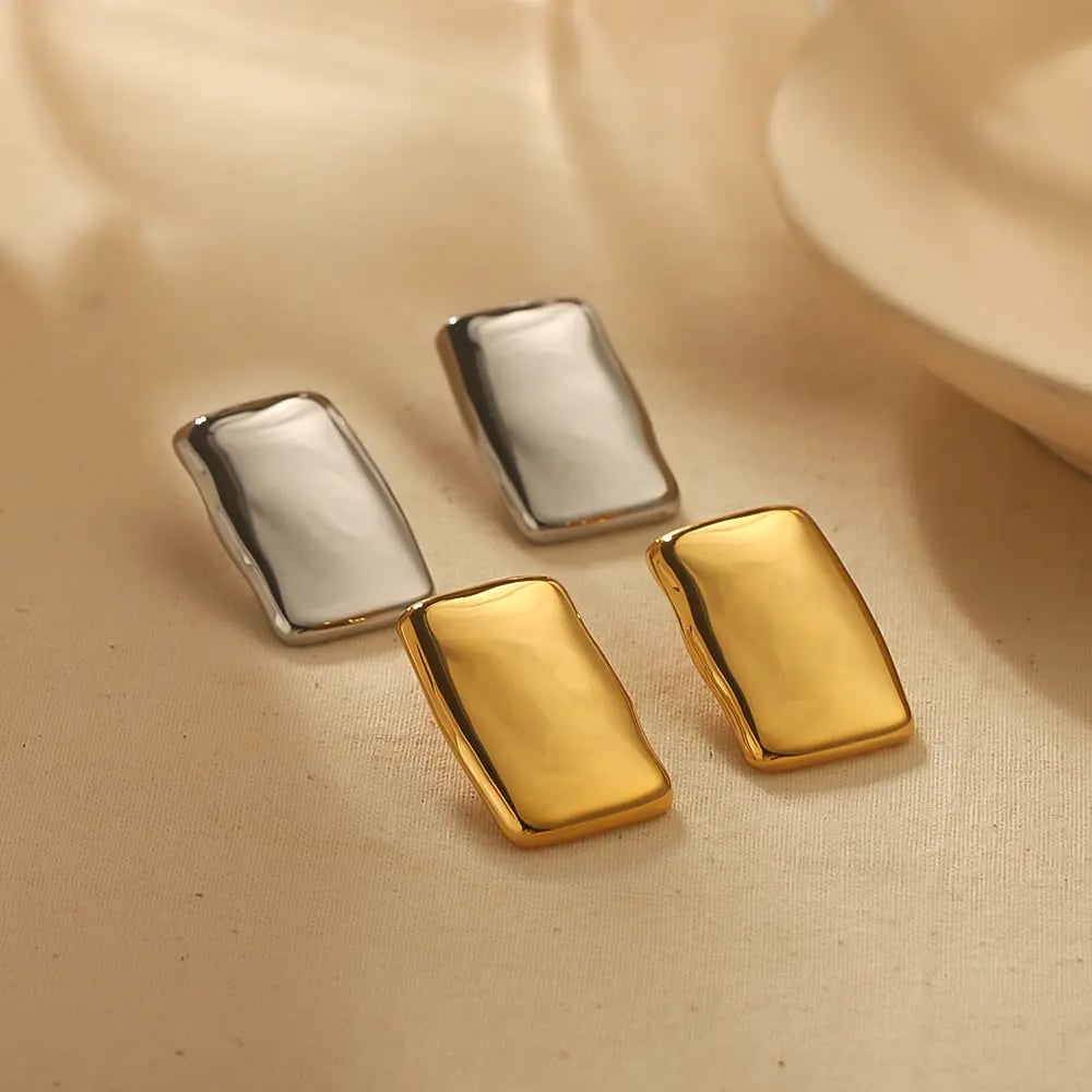 1 pair of personalized fashion  gold-plated stainless steel smooth rectangular earrings for women's jewelry for daily wear
