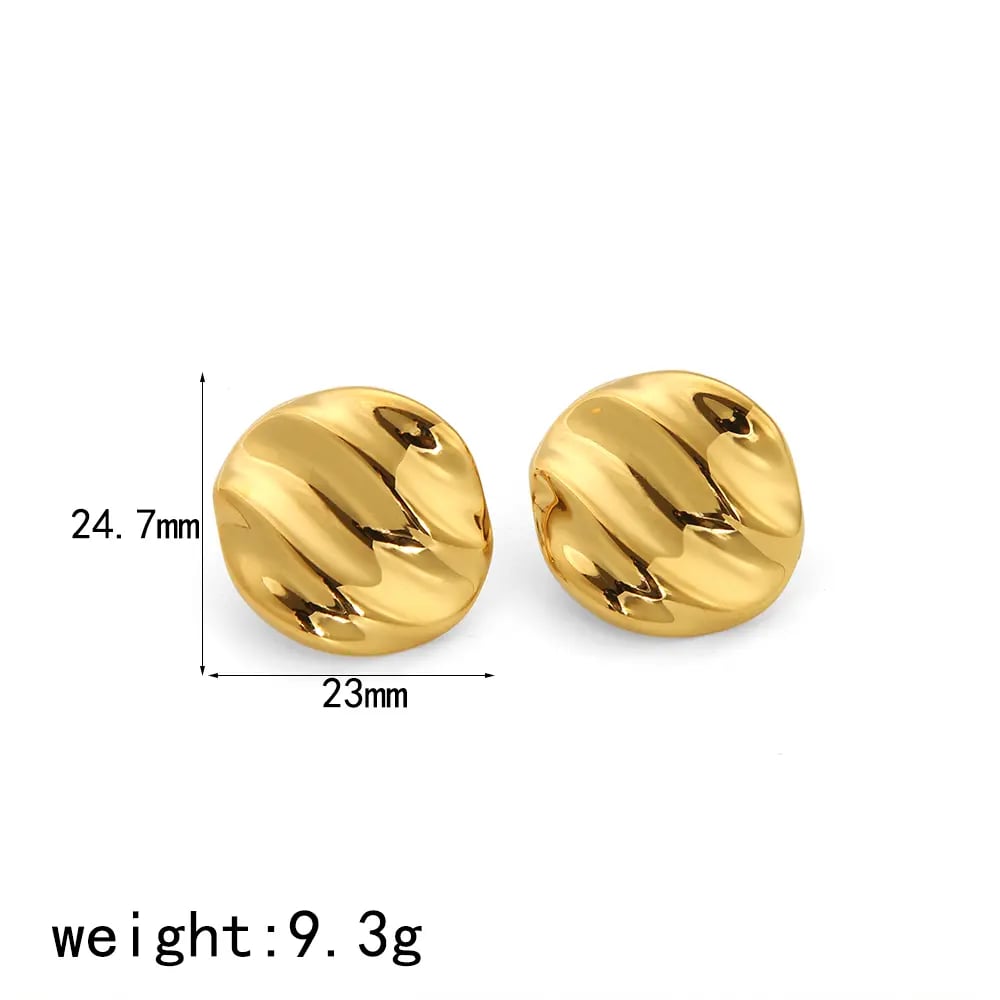 1 pair of classic fashion  gold-plated stainless steel geometric round wrinkled texture earrings for women's jewelry for daily wear Picture2